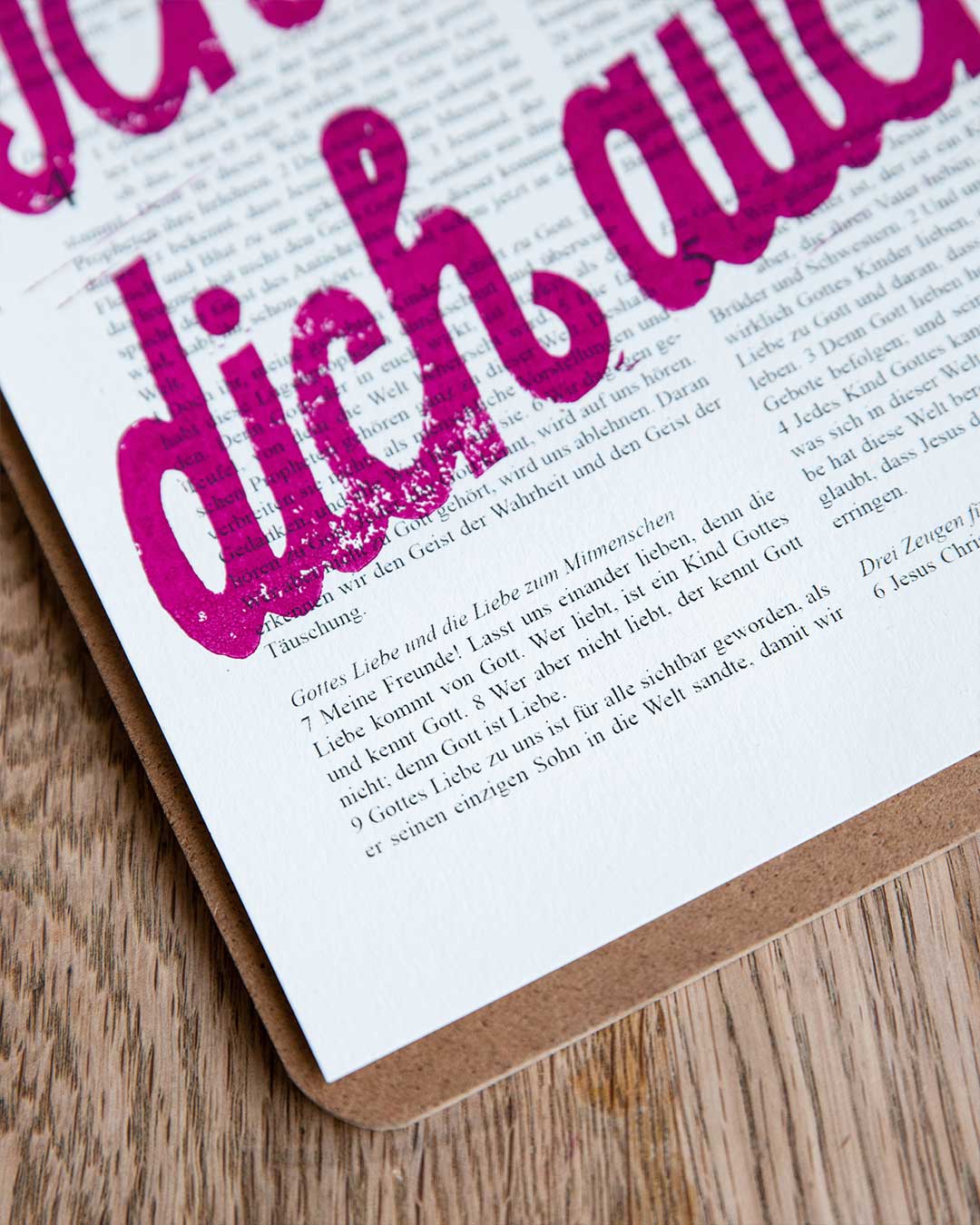 Ich liebe dich auch / Linoldruck / 1. Johannesbrief 4